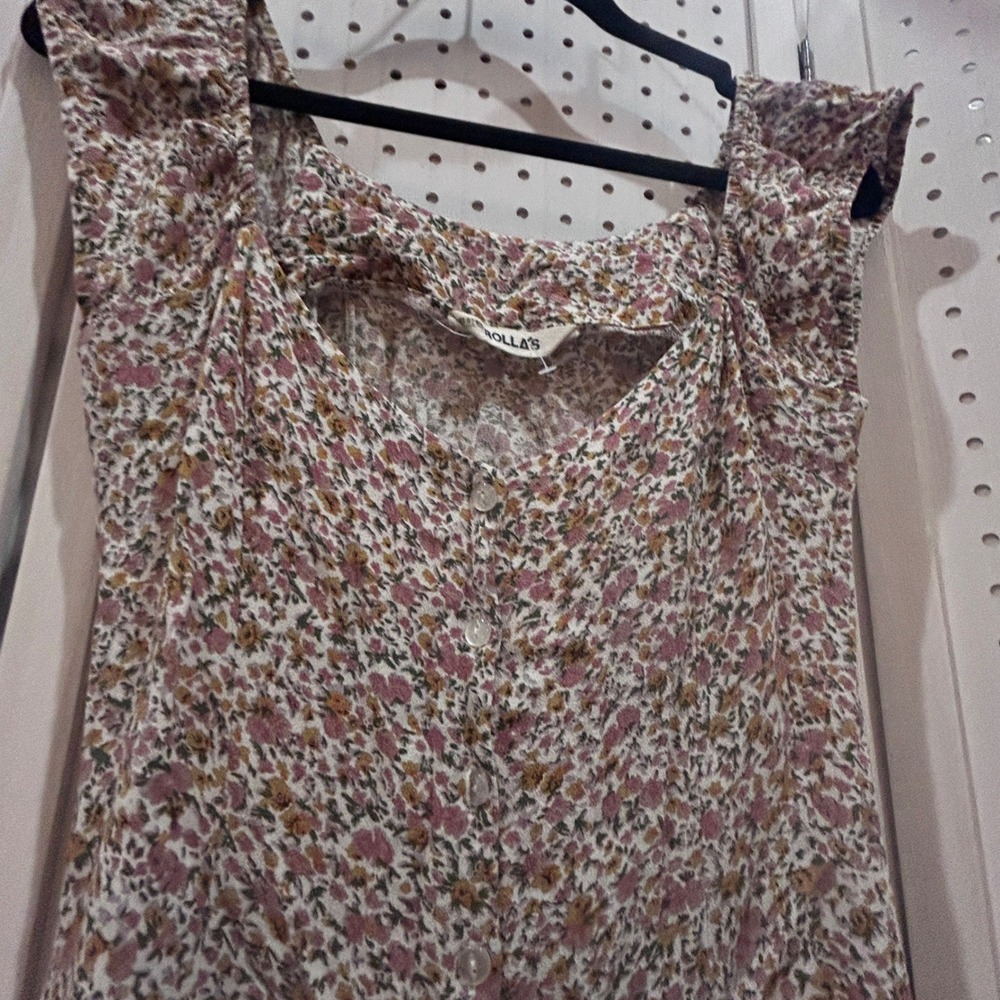 Rolla's Floral Print Square Neck Button Front Mini Dress XS White Pink Deadstock - Picture 4 of 8